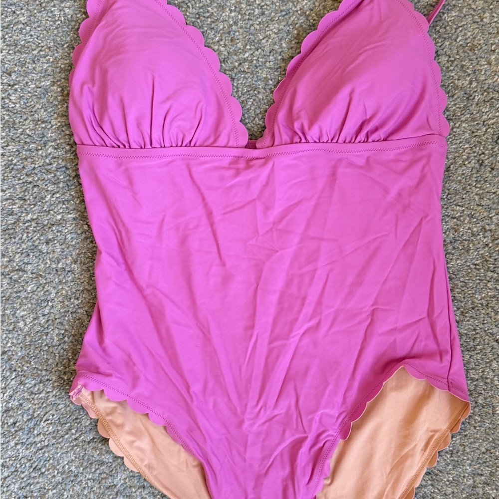J. Crew Pink scalloped One-Piece Swimsuit
